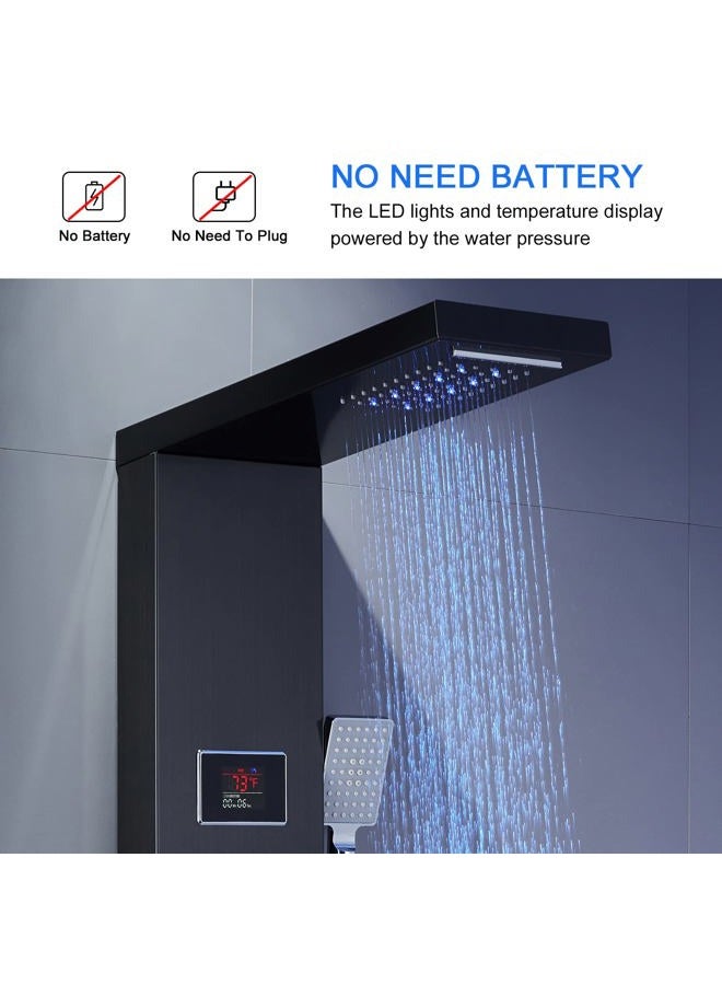 MENATT LED Shower Panel Tower System Black, 304 Stainless Steel 5-Function Shower Panel Rainfall Waterfall Shower Rain Massage System with Body Jets - Image 3