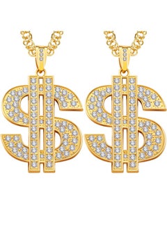 Tatuo 2 Pieces Plated Chain For Men With Dollar Sign Pendant Necklace, Hip Hop Dollar Necklace (Gold,Trendy Style)  - Image 1