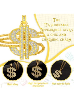 Tatuo 2 Pieces Plated Chain For Men With Dollar Sign Pendant Necklace, Hip Hop Dollar Necklace (Gold,Trendy Style)  - Image 2