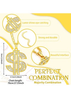 Tatuo 2 Pieces Plated Chain For Men With Dollar Sign Pendant Necklace, Hip Hop Dollar Necklace (Gold,Trendy Style)  - Image 3