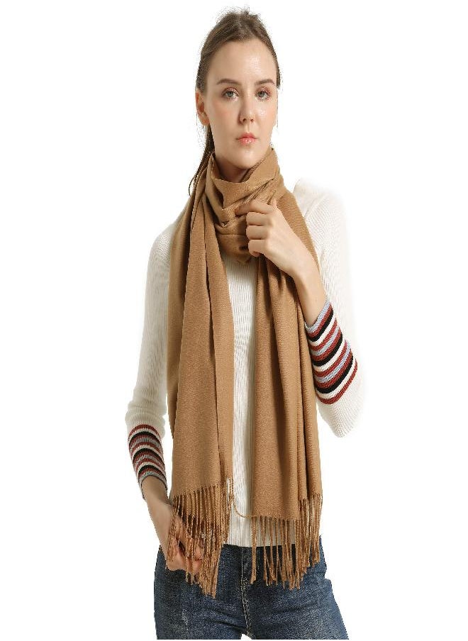 vimate Pashmina Scarfs for Women, vimate Light Tan Camel Cashmere Wool Pashmina Scarves and Wraps for Women  - Image 1