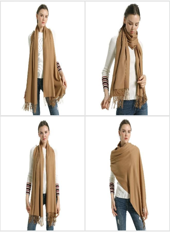 vimate Pashmina Scarfs for Women, vimate Light Tan Camel Cashmere Wool Pashmina Scarves and Wraps for Women  - Image 2