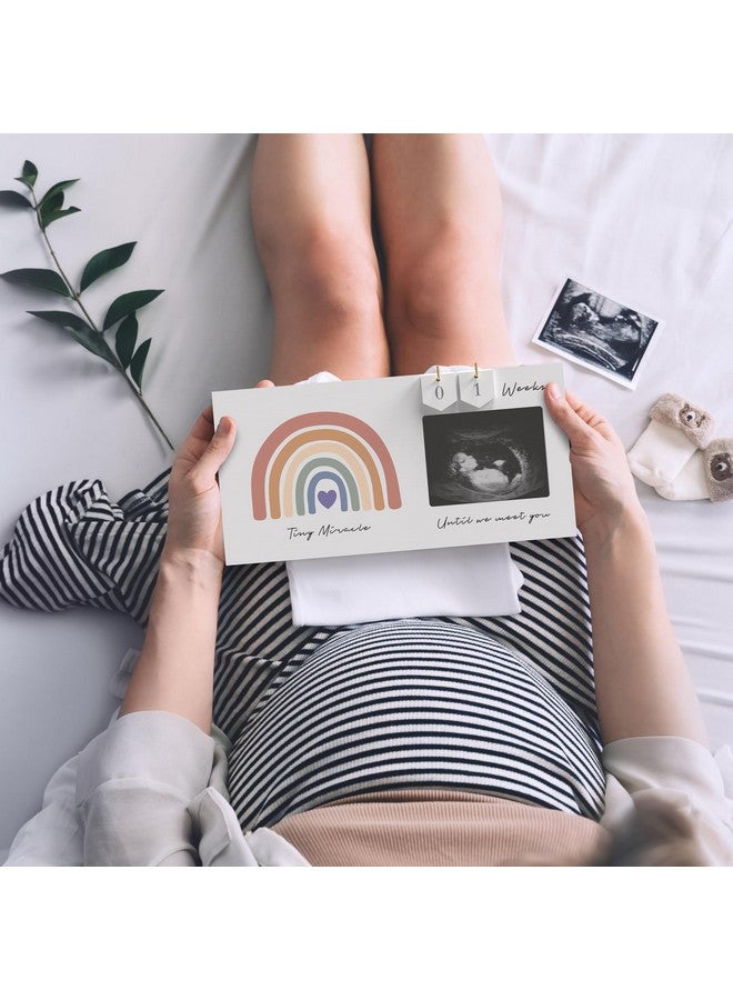 EURSET Rainbow Baby Sonogram Picture Frame Countdown Weeks, Pregnancy Announcement Ideas, 4"x3" Ultrasound Photo, Gender Reveal Baby-Shower Gift for New Mom Dad Expecting Parents Grandparents to Be Keepsake - Image 3