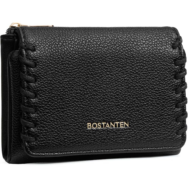 Bostanten Small Wallet Women RFID Blocking Card Holder with Zipper Pocket, Black, small, Trifold Small Wallet - Image 1