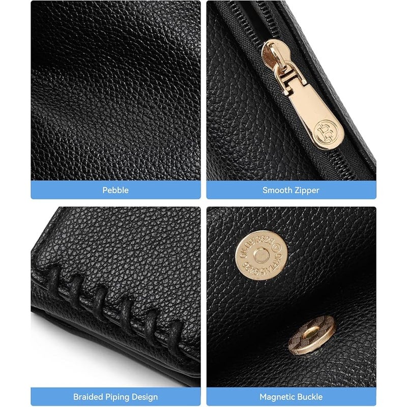 Bostanten Small Wallet Women RFID Blocking Card Holder with Zipper Pocket, Black, small, Trifold Small Wallet - Image 3