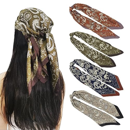 FONYVE Silk Head Scarf for Women Men - 4PCS Satin Square Hair Scarves - Vintage Bandanas Wraps Headbands 27.5 Inches - Image 1