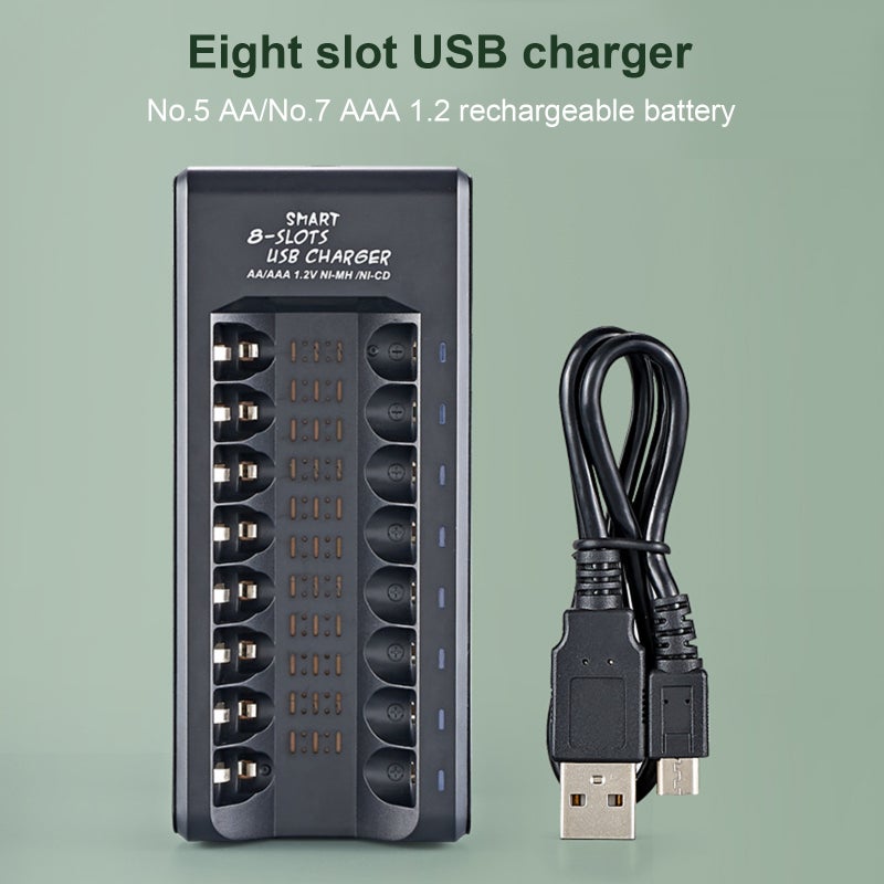 شاحن بطاقات ذكي بـ 8 فتحات: يدعم بطاقات Ni-MH AA و AAA بسعة 1.2 فولت - شاحن ذكي بتصميم USB قابل للربط والاستخدام على الفور للاستخدام في المنزل والمكتب والسفر - Image 3