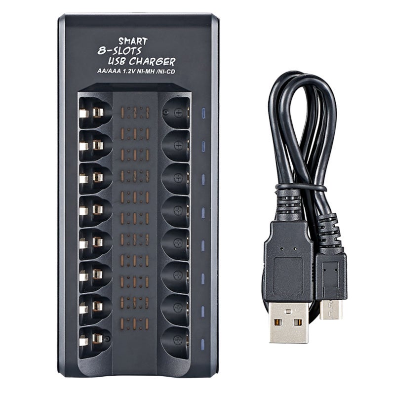 شاحن بطاقات ذكي بـ 8 فتحات: يدعم بطاقات Ni-MH AA و AAA بسعة 1.2 فولت - شاحن ذكي بتصميم USB قابل للربط والاستخدام على الفور للاستخدام في المنزل والمكتب والسفر - Image 1