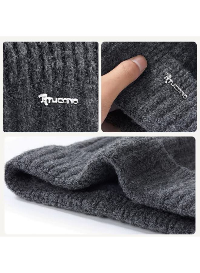 Wood Men's Winter Warm Thickened Knit Hat Women's Wool Blend Fleece Ear Protection Outdoor Cycling Cotton Cap