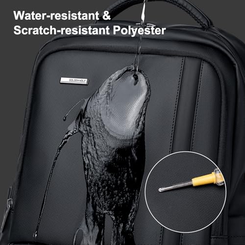GOLDEN WOLF Business Backpack for Men 21L Laptop Backpack with 15.6-inch Laptop Pocket PU Coating Water-resistant Multi-Pocket for Daily Office College Casual,Black - Image 3