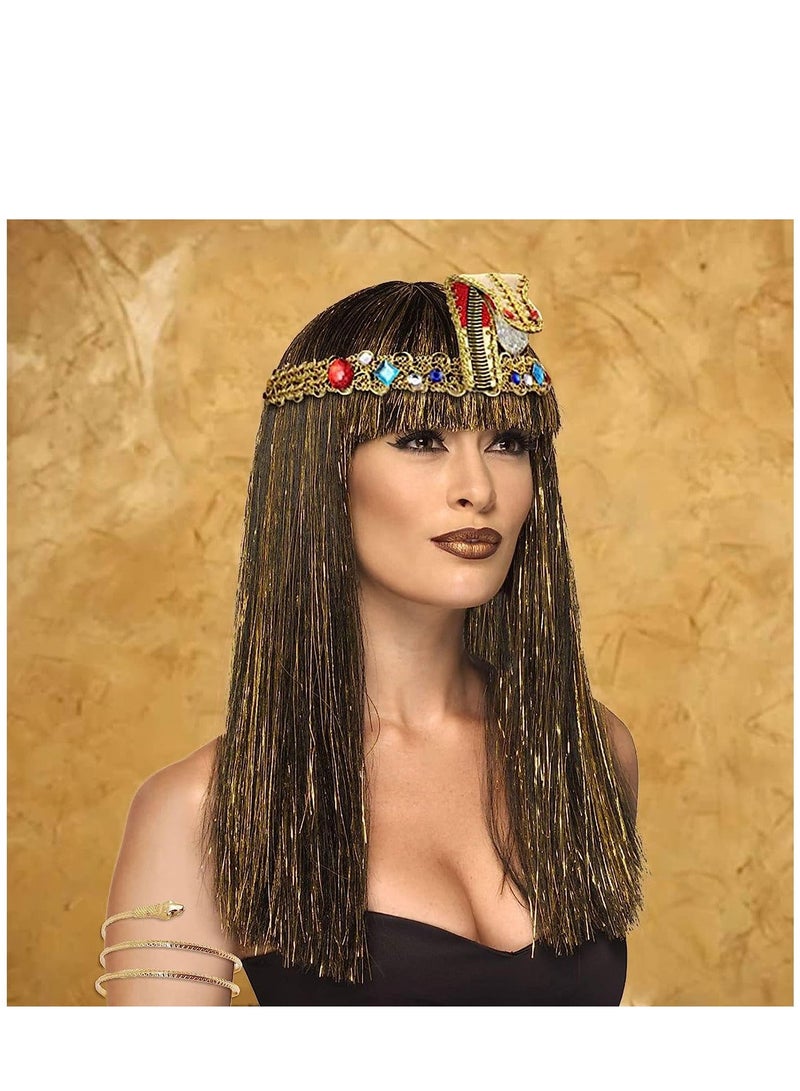 تاج رأس مصري مع 2 قطعة من أساور الثعبان المعدنية للملابس التنكرية وزينة الحفلات العتيقة - Image 2