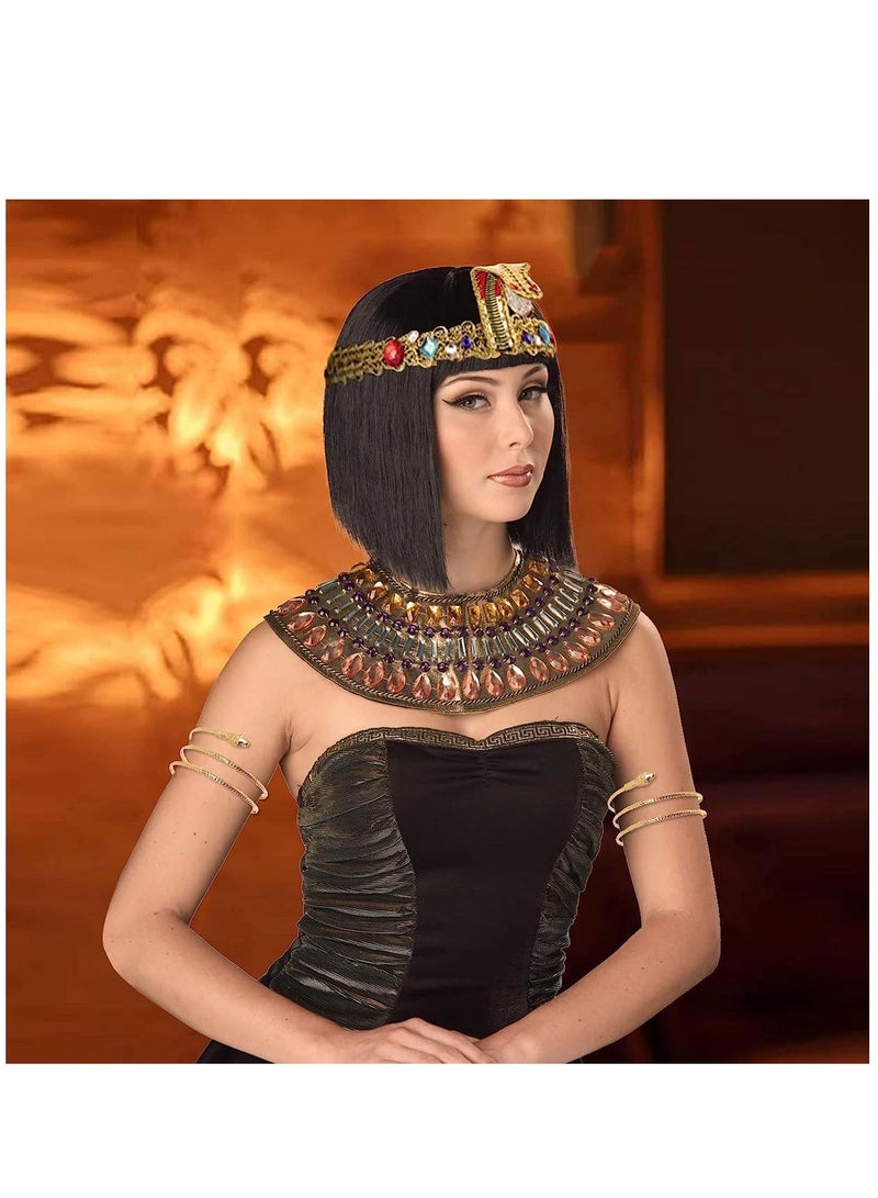 تاج رأس مصري مع 2 قطعة من أساور الثعبان المعدنية للملابس التنكرية وزينة الحفلات العتيقة - Image 3