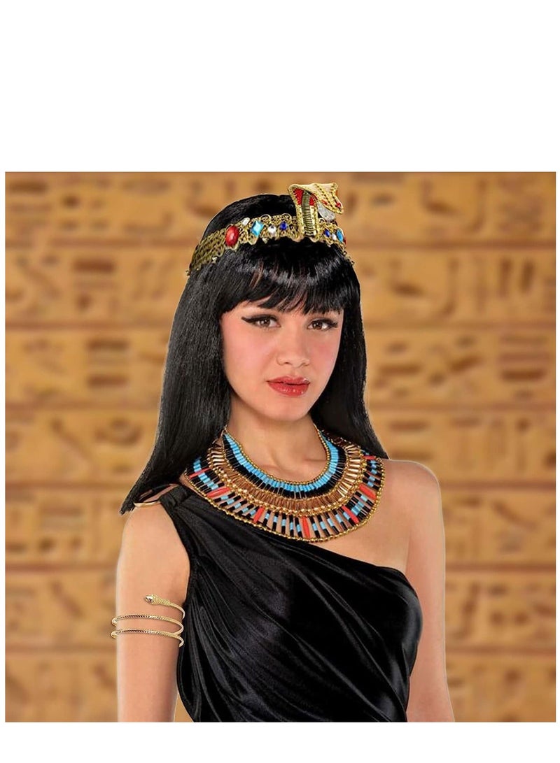 تاج رأس مصري مع 2 قطعة من أساور الثعبان المعدنية للملابس التنكرية وزينة الحفلات العتيقة - Image 4