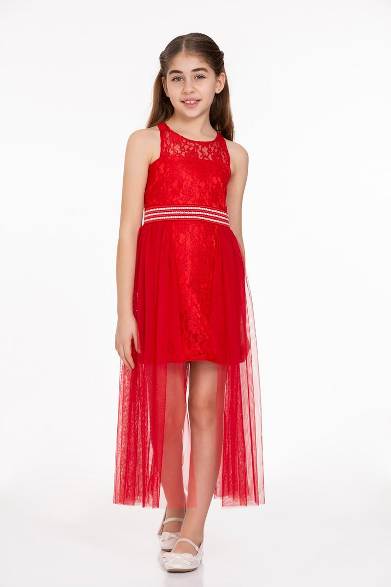 Ahengim AHENGİM GIRL CHILDREN'S EVENING DRESS GIRL'S PEARL STONE TULLE GIRL'S EVENING DRESS AK2229  - Image 1