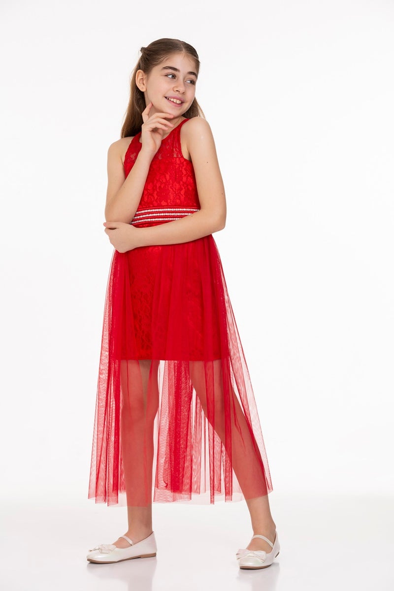 Ahengim AHENGİM GIRL CHILDREN'S EVENING DRESS GIRL'S PEARL STONE TULLE GIRL'S EVENING DRESS AK2229  - Image 3