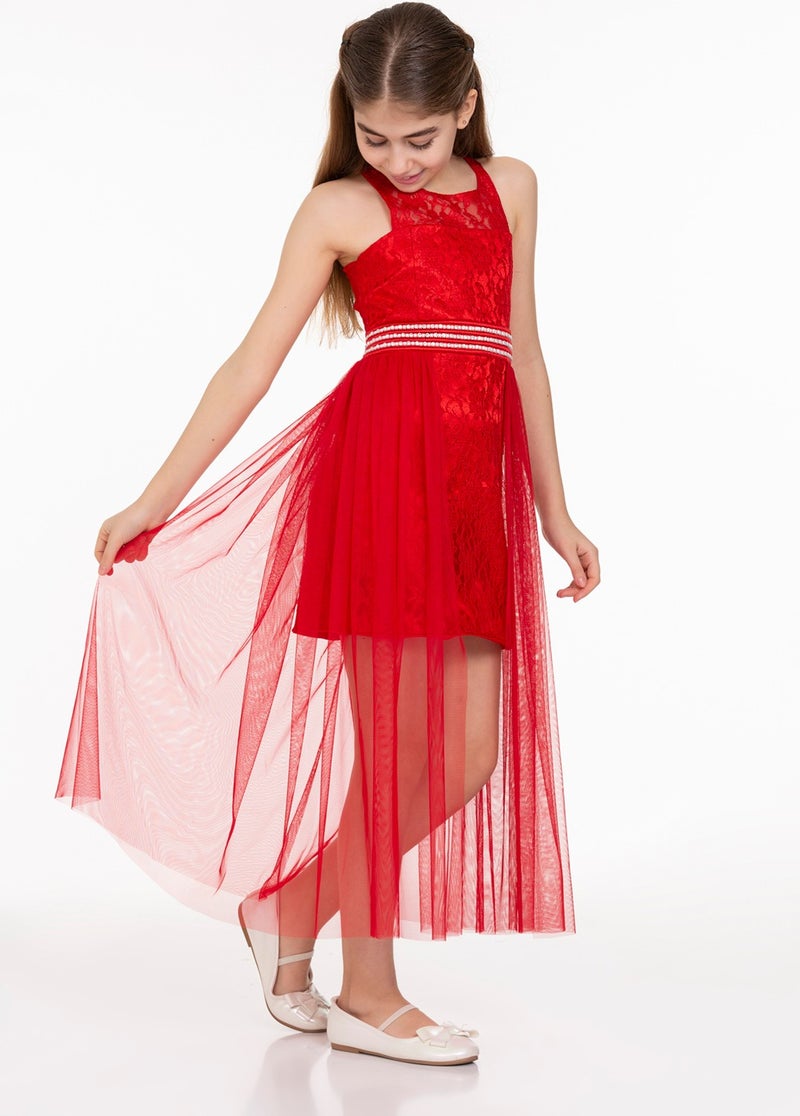 Ahengim AHENGİM GIRL CHILDREN'S EVENING DRESS GIRL'S PEARL STONE TULLE GIRL'S EVENING DRESS AK2229  - Image 4