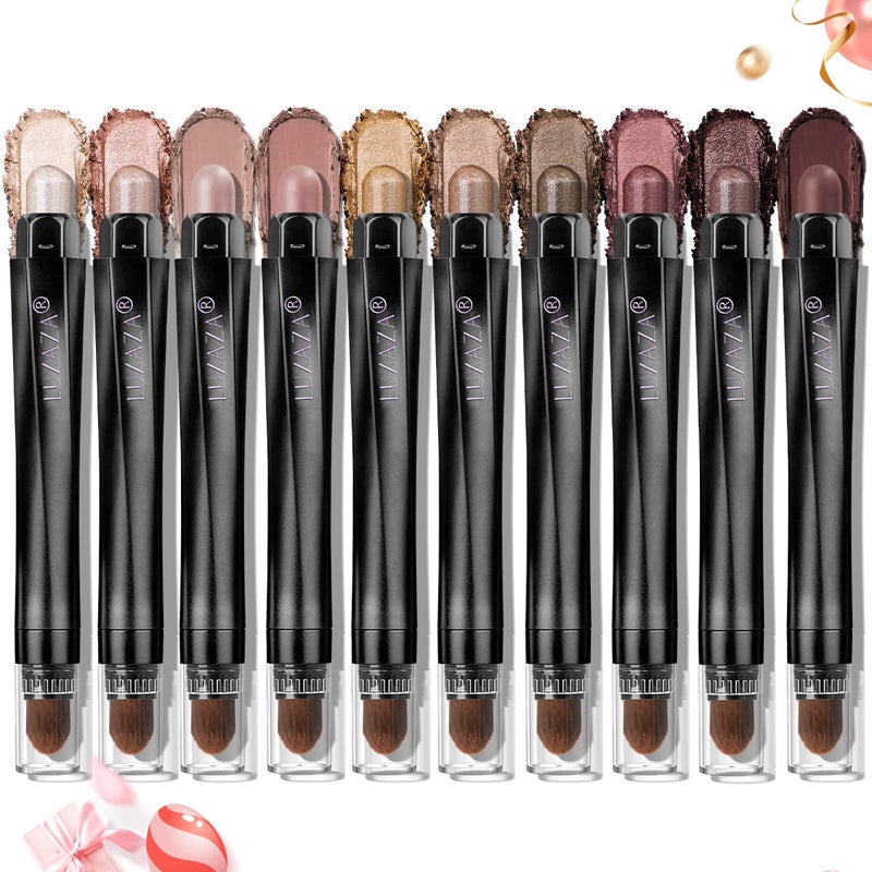 LUXAZA 10PCS Eyeshadow StickShimmer And Matte Brown Metallic Eye Shadow sticks SetCream Eyeshadow Pencil Crayon with Smudgeproof  WaterproofEye Brightener Stick