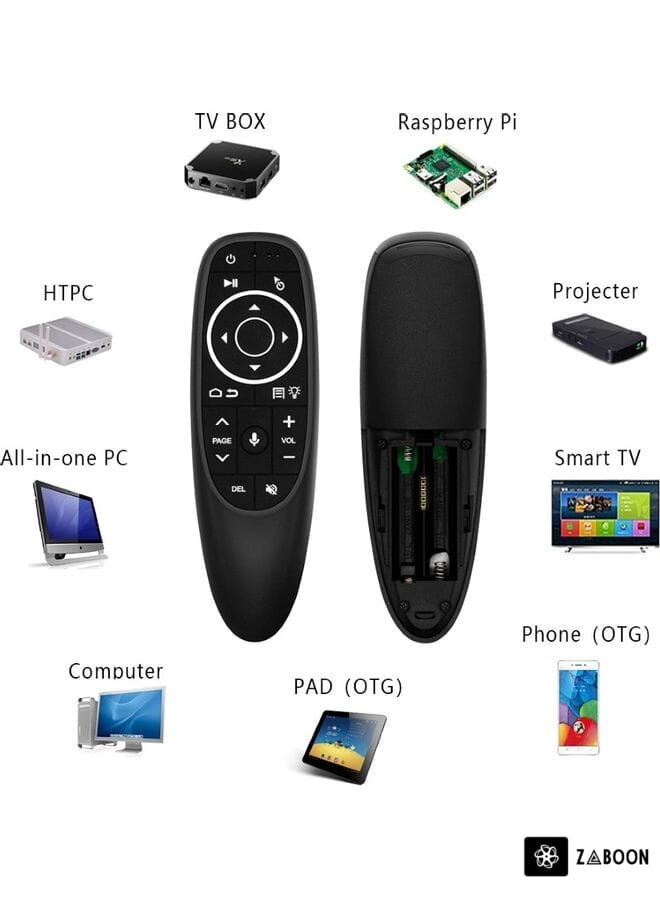 Zaboon G10S Pro Wireless Gyroscope Backlit Voice Remote Control for Android TV Box 14.5x4.5x3cm Black