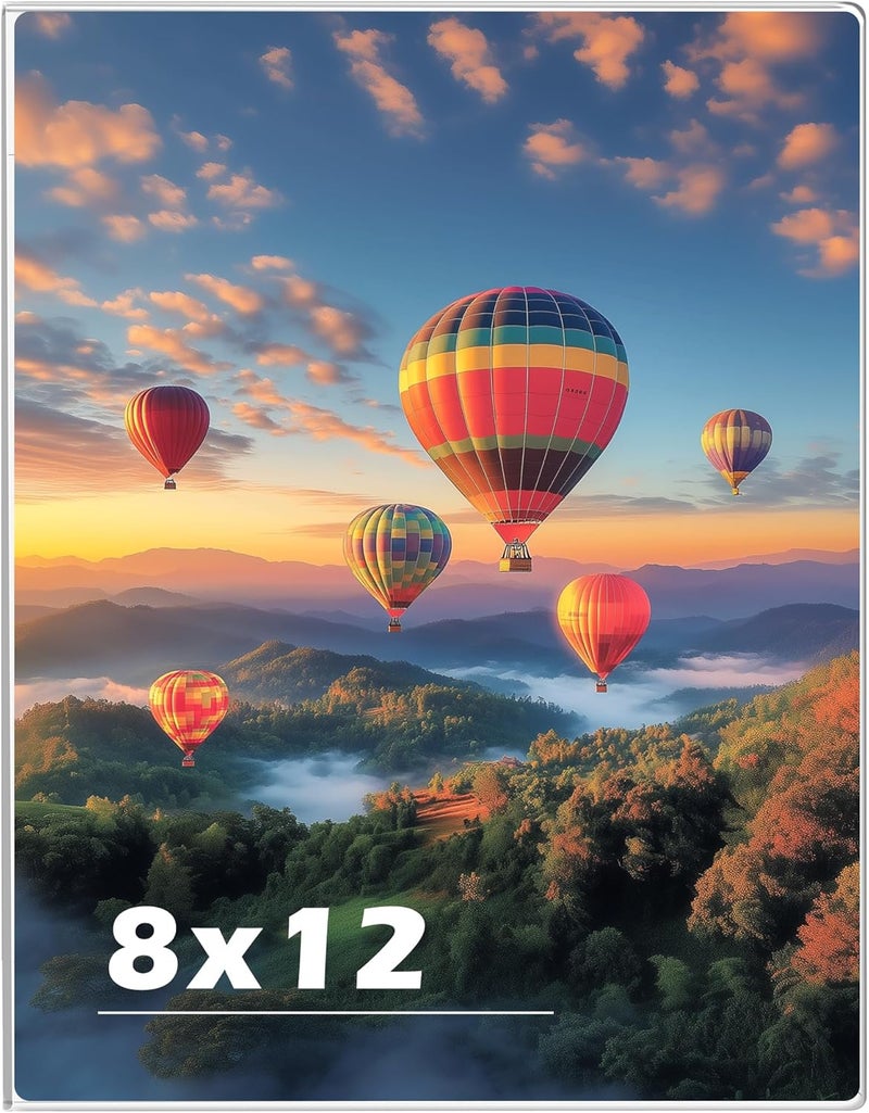 Wbtran إطار صور أكريليك 8 × 12، إطار صور شفاف أفقي/عمودي للحائط بشريط لاصق، إطار صور معلق عائم بدون حفر بدون إطار، حامل لافتات مثبت على الحائط 8x12 للمنزل والمدرسة والمكتب - Image 1