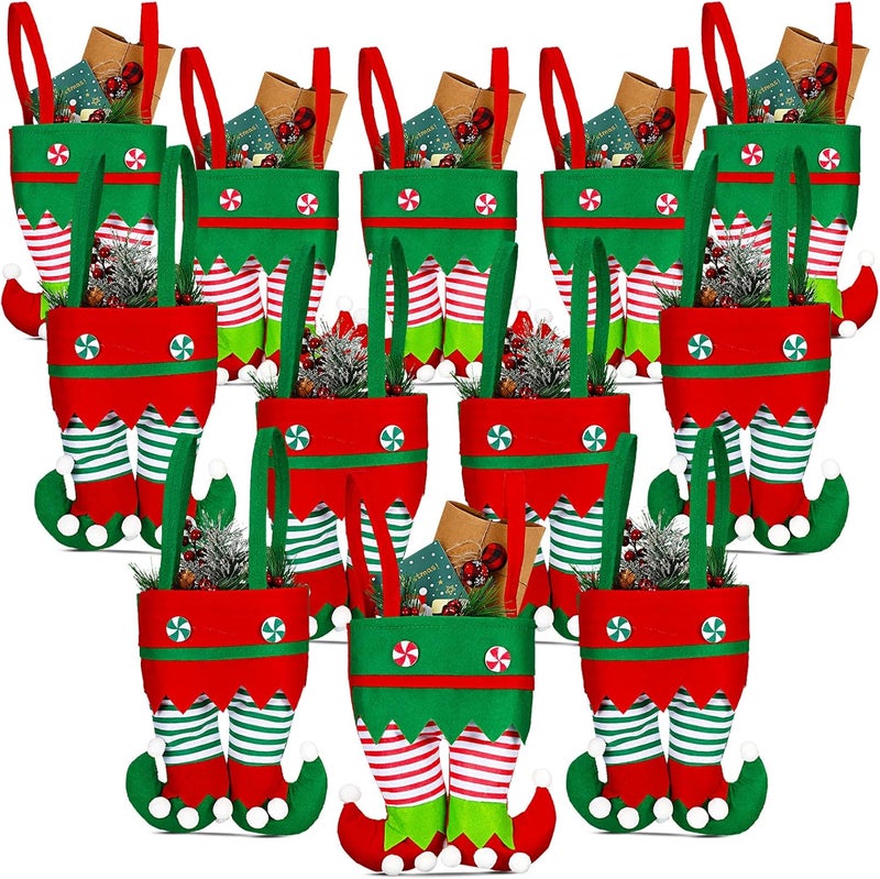Shappy Shappy Christmas Candy Bags Gift Santa Pants and Elf Boots Handbags Stocking Lovely Treat Xmas Goodies Bag for Boys Girls Party Favor Decorations Elf Boot Style 12 Pieces 10 Count - Image 1