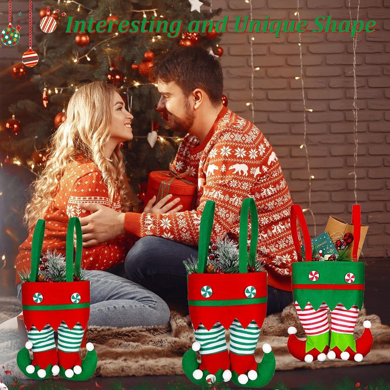 Shappy Shappy Christmas Candy Bags Gift Santa Pants and Elf Boots Handbags Stocking Lovely Treat Xmas Goodies Bag for Boys Girls Party Favor Decorations Elf Boot Style 12 Pieces 10 Count - Image 4