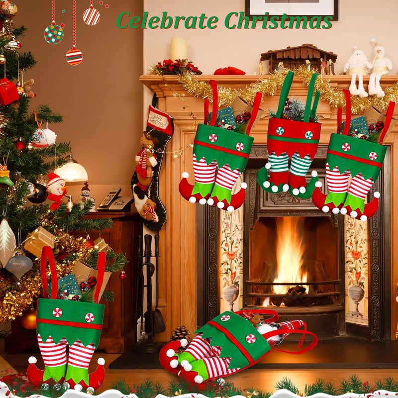 Shappy Shappy Christmas Candy Bags Gift Santa Pants and Elf Boots Handbags Stocking Lovely Treat Xmas Goodies Bag for Boys Girls Party Favor Decorations Elf Boot Style 12 Pieces 10 Count - Image 2