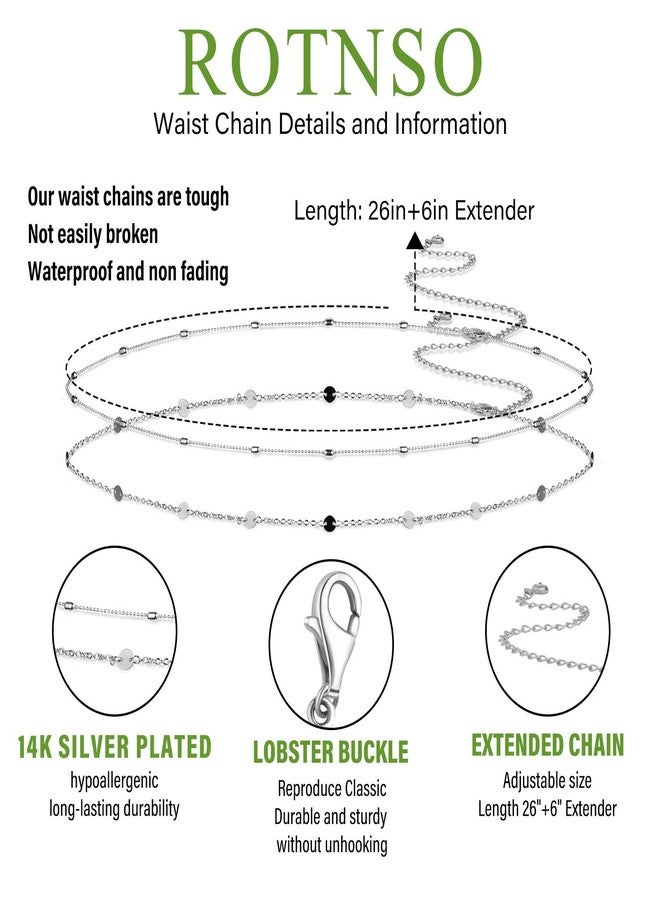 Rotnso 14K Gold Plated Body Chains Dainty Boho Layered Beach Waist Chain Adjustable Bikini Belly Chain Jewelry Accessories for Women Sexy, 26 inches, Non-Precious Metal, No Gemstone - Image 3