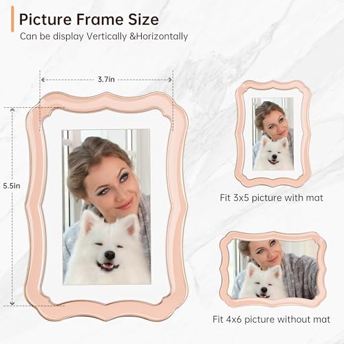 RICHFOCUS 4x6 Enamel Picture Frame with HD-Tempered Glass, Display 3x5 Photo with Mat, Ornate Photo Frame with Gold Metal Edge & Velvet Back for Tabletop & Wall Mount Vertically or Horizontally Display, Pink - Image 5