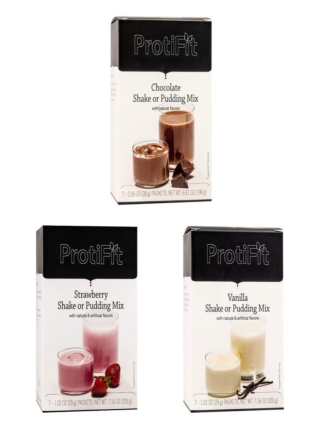 PROTIFIT - High Protein Pudding and Shake Mix 3 Pack, Favorites Bundle: Chocolate, Strawberry, Vanilla, Meal Replacement, 7 Servings Per Box, (3 Pack) - Image 1