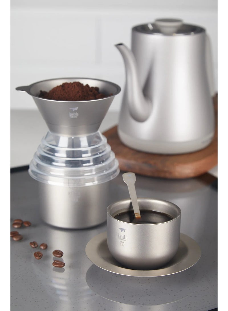 KEITH Titanium Ti3661 Coffee Funnel, Pure Titanium Pour Over Coffee Dripper with Reusable Metal Filter for Specialty Coffee Brewing - Image 3