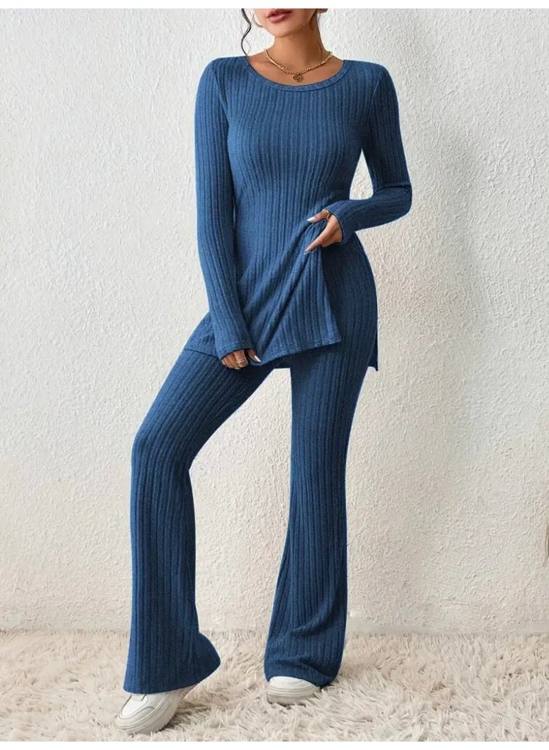 general 2025-2026 Solid-color Casual Stylish and Fit-ting Long-Sleeved Women's Sweater Set (Two Pieces) - Image 1