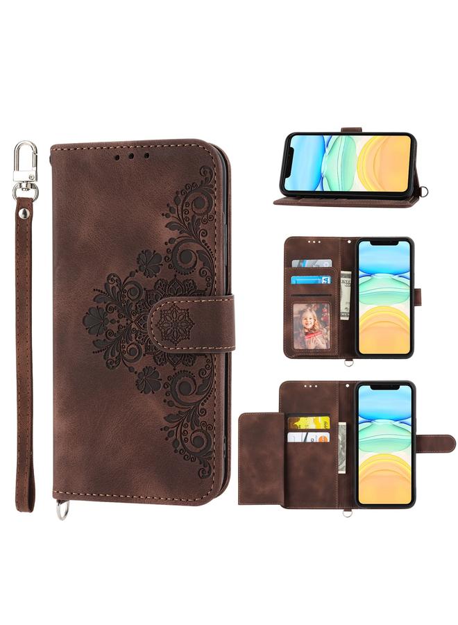 Zaboon Case For iPhone 13 mini Skin-feel Flowers Embossed Wallet Leather Phone Case - Image 1