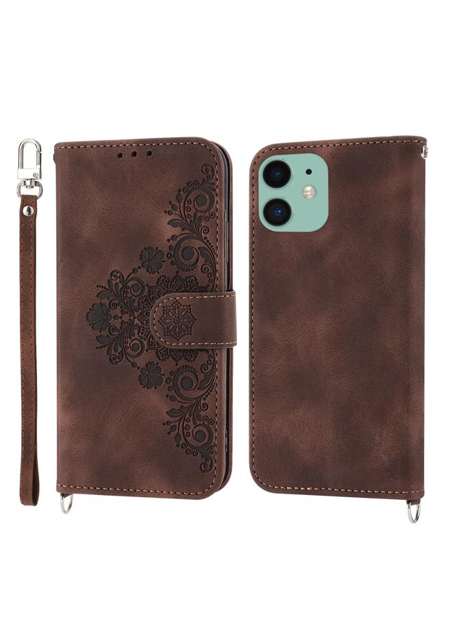 Zaboon Case For iPhone 13 mini Skin-feel Flowers Embossed Wallet Leather Phone Case - Image 2