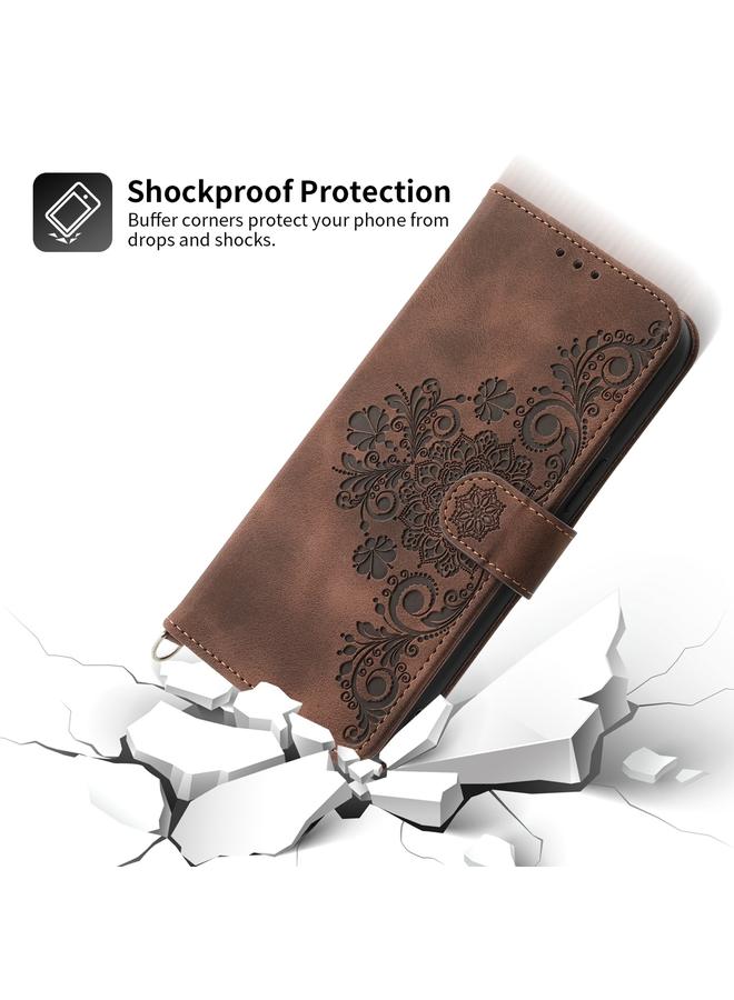 Zaboon Case For iPhone 13 mini Skin-feel Flowers Embossed Wallet Leather Phone Case - Image 5