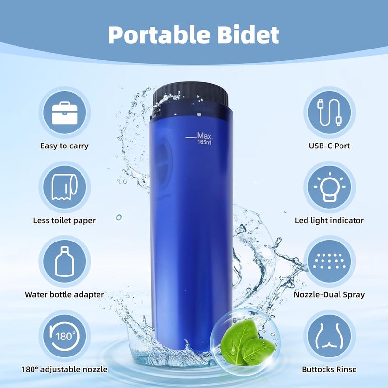 Hibbent Portable Bidet for Travel, High Pressure Handheld Electric Sprayer, Rechargeable Travel Bidet for Women & Men, Personal Hygiene Cleaning, Soothing Postpartum Care, Blue - Image 3
