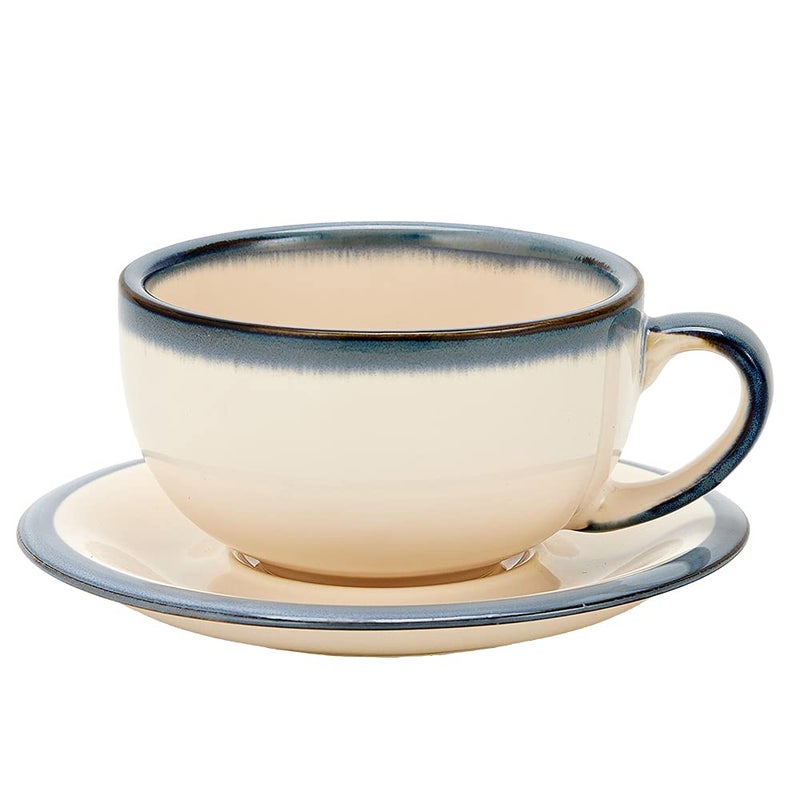 Coffeezone Vintage Design 12 oz Ceramic Latte Art Cappuccino Barista Cup with Saucer (Beige) - Image 1