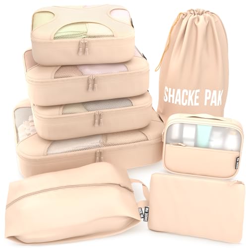 Shacke 8 Set Packing Cubes for Travel Lightweight Luggage Organizer Cream
