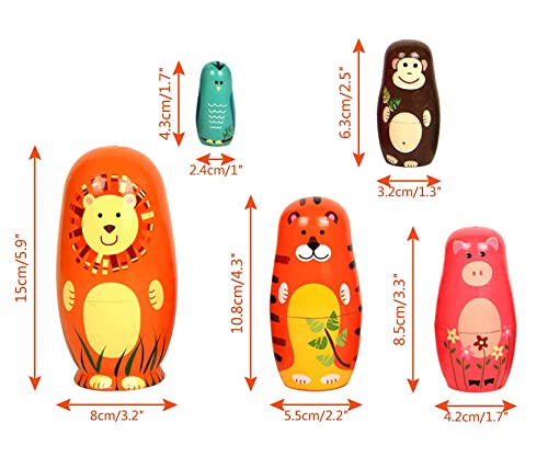 Maxshop Nesting Dolls for Kids Russian Wooden Stacking Nested Set 5 Pieces Handmade Toys for Children Christmas Birthday Rome Decoration Halloween Wishing Gift Captain Lion - Image 5