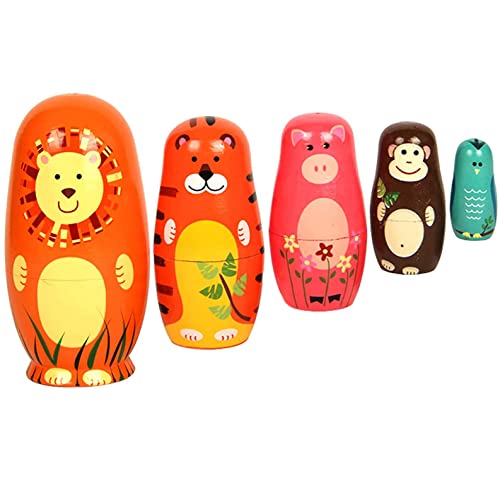 Maxshop Nesting Dolls for Kids Russian Wooden Stacking Nested Set 5 Pieces Handmade Toys for Children Christmas Birthday Rome Decoration Halloween Wishing Gift Captain Lion - Image 1