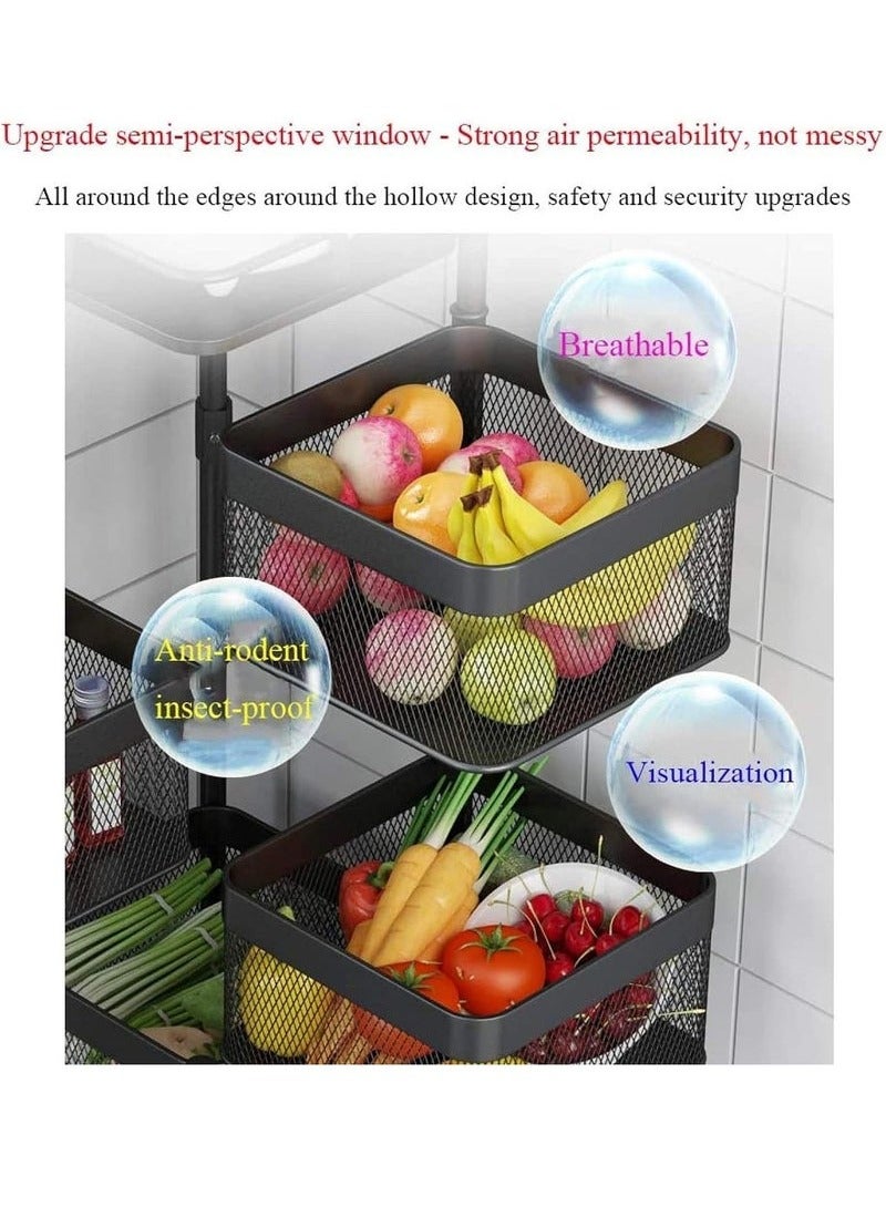 BLOOMING TIME 5-Layer Square Frame Rack, Net Basket Can Be Rotated, With Universal Wheels, Movable, Framed Net Basket, Large Capacity, Black - Image 2