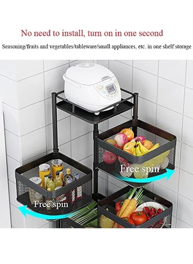 BLOOMING TIME 5-Layer Square Frame Rack, Net Basket Can Be Rotated, With Universal Wheels, Movable, Framed Net Basket, Large Capacity, Black - Image 5