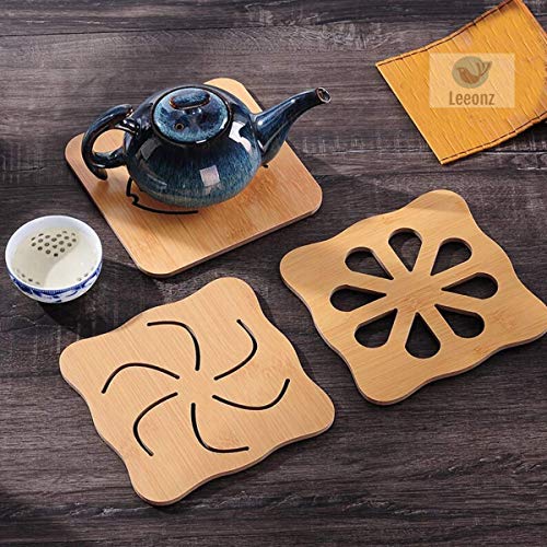 Leeonz 3 Pcs Bamboo Trivet Heat Resistant Table Mats Non-Slip Placemats Thickened Wood Trivets Hollow Design for Dishes, Pot, Bowl, Teapot, Hot Pot Holders - Image 1
