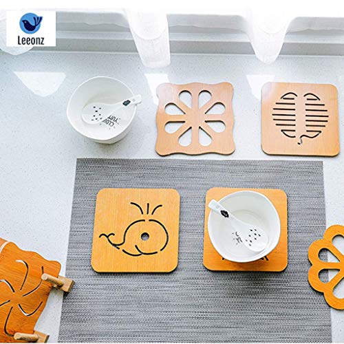 Leeonz 3 Pcs Bamboo Trivet Heat Resistant Table Mats Non-Slip Placemats Thickened Wood Trivets Hollow Design for Dishes, Pot, Bowl, Teapot, Hot Pot Holders - Image 3