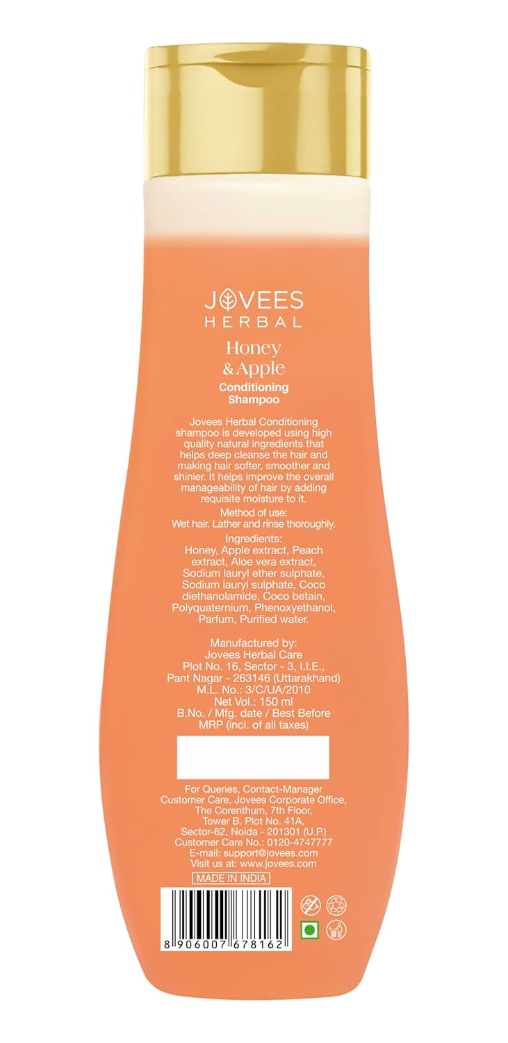 Jovees Herbal Honey Apple Conditioning Shampoo With Peach And Aloe Vera Extracts For Dry And Rough Hair 150 ml - Image 2