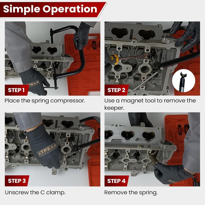 ATPEAM مجموعة أدوات خدمة ATPEAM Auto Valve Spring Compressor C Clamp مناسبة للدراجات النارية، ومركبات ATV، والسيارات، ومعدات المركبات ذات المحركات الصغيرة - Image 3