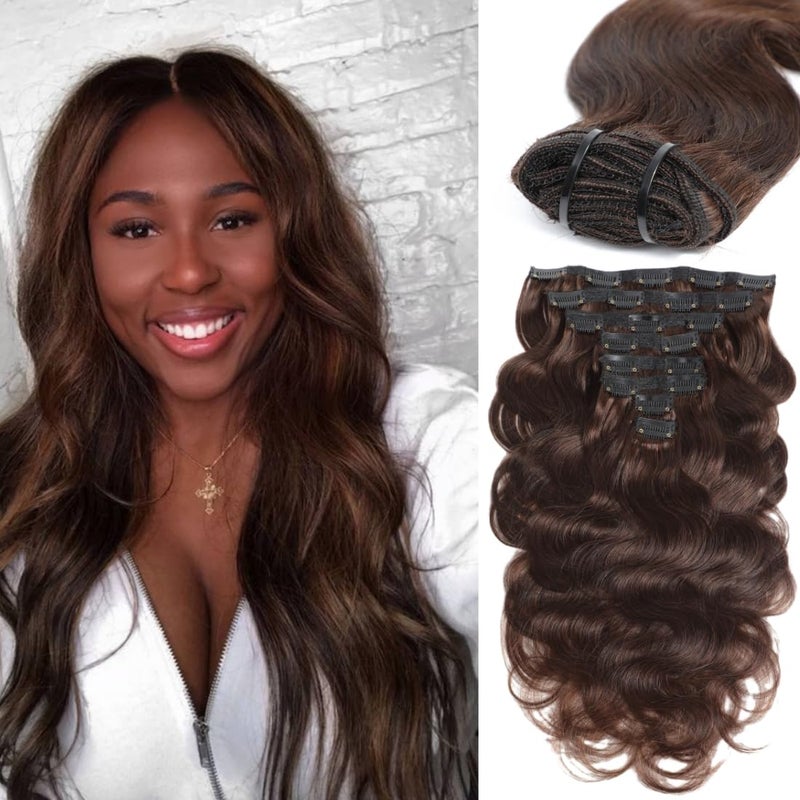 LUMIERE Dark Brown Clip In Hair Extensions Body Wave Human Hair Clip In Extensions for Black Women Seamless Clip Ins 8 Pcs 20 Clips 120g Double Wefts 2 10 Inch