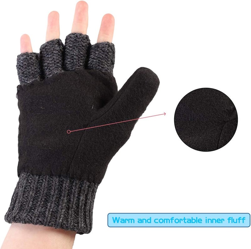 OMECHY Winter Knitted Fingerless Wool Gloves Thermal Insulation Warm Convertible Mittens Flap Cover for Men Women - Image 5