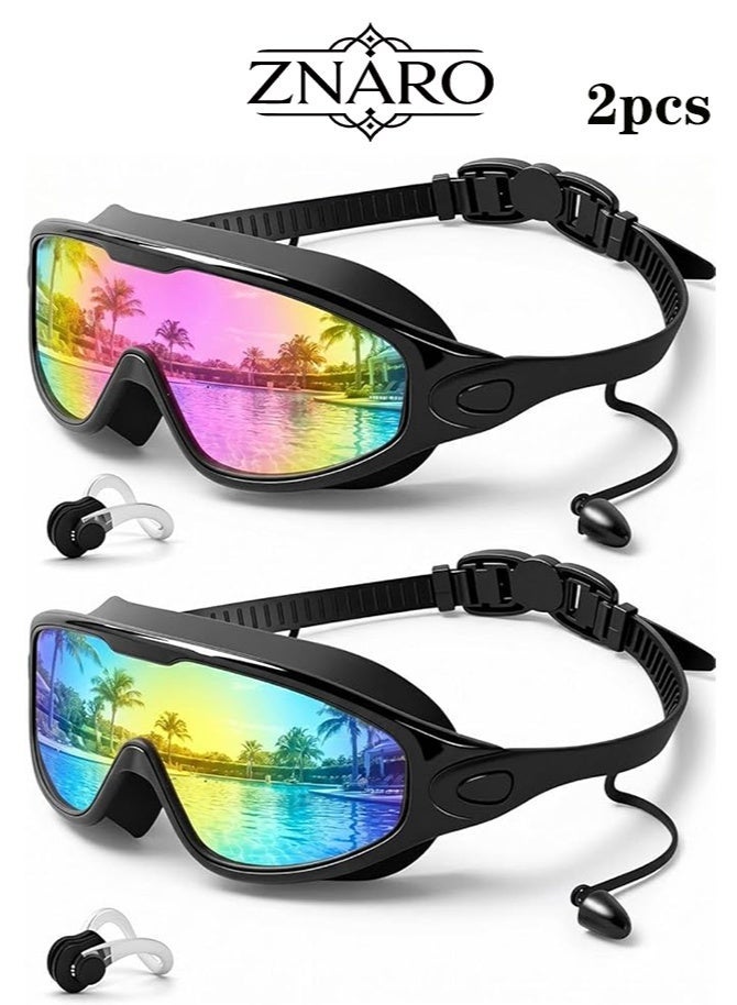 ZNARO 2 Pack Swim Goggles, Wide View Anti Fog UV Protection Swimming Goggles for Adult Men Women Kids, No Leaking Swim Glasses - Image 1