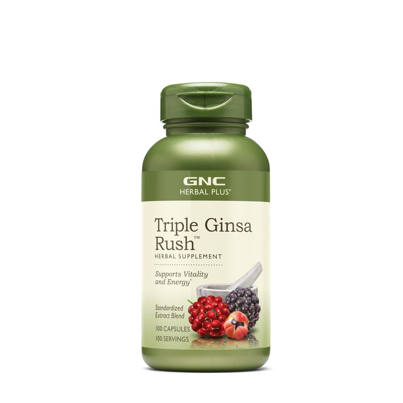 GNC GNC Herbal Plus Triple Ginsa Rush Supports Vitality and Energy 100 Capsules 