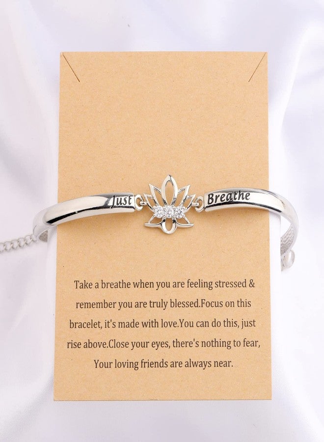 WUSUANED Spiritual Lotus Flower Bracelet With Message Card Just Breathe Jewelry Yoga Healing Inspirational Gift For Women (Just breathe bracelet with card) - Image 2